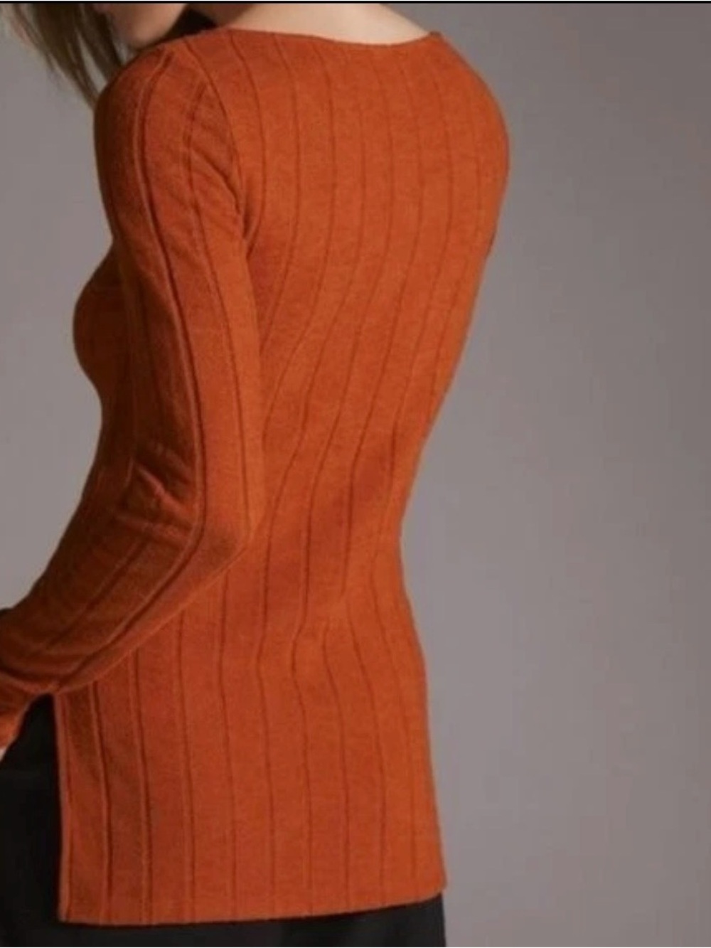 Anthropologie Ribbed Scoop-Neck Sweater in Rust Orange… - Picture 2 of 6